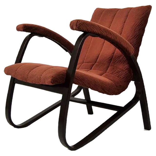 Fabric and Wood Lounge Chair by Jan Vanek, 1930s For Sale