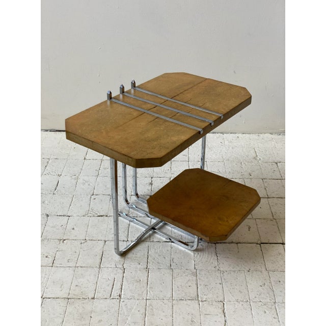 Vintage Diminutive Art Deco Tiered Birdseye Maple + Chrome Table, Attributed to Alfons Bach, Circa 1930s For Sale - Image 9 of 12