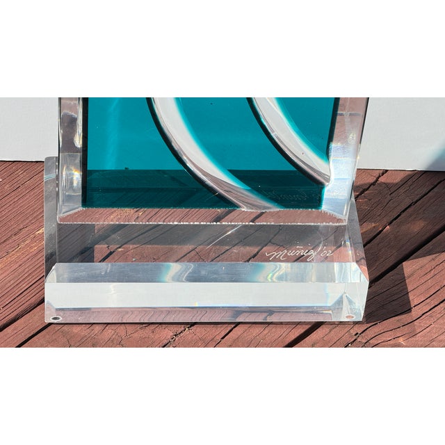 Vintage David Muniz 29" Lucite Art Sculpture Turquoise Blue & Clear Signed '02 For Sale - Image 14 of 16