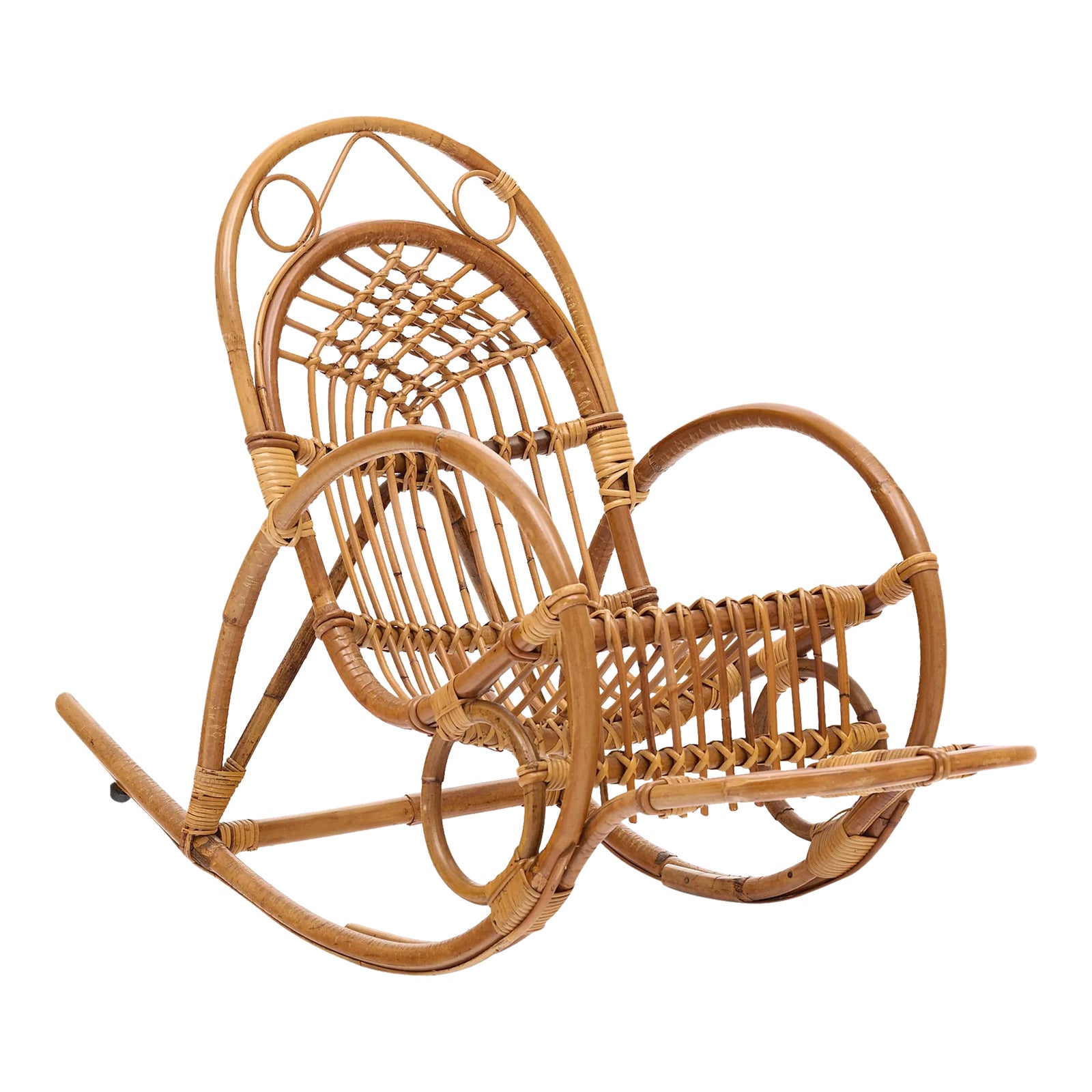 French Vintage Rattan Child Rocking Chair | Chairish