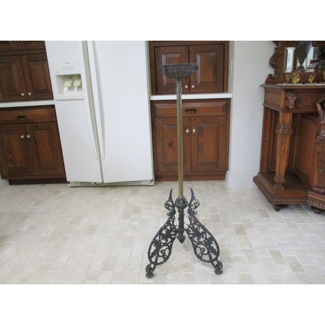 Late 19th Century Antique Ornate Cast Iron & Brass Piano Organ Oil Lamp Holder Birds Bradley & Hubbard For Sale - Image 5 of 10