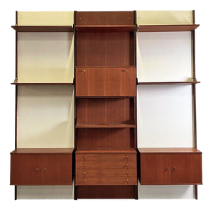 Mid-Century Modern Italian Teak and Brass Modular Wall Bookcase, 1960s