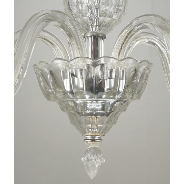 Metal Restored Vintage Art Deco Five Arm Crystal Chandelier For Sale - Image 7 of 11