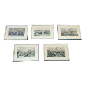 Antique Set of Five Hunting Prints Drawn & Etched by H Alken