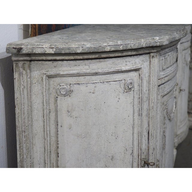Late 20th Century Pair of Large Antique French Louis XVI Style Painted Demi-Lune Buffets, 1900s For Sale - Image 5 of 18