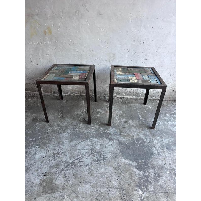 Wood Reclaimed Wood and Iron Bedside Tables, Set of 2 For Sale - Image 7 of 10