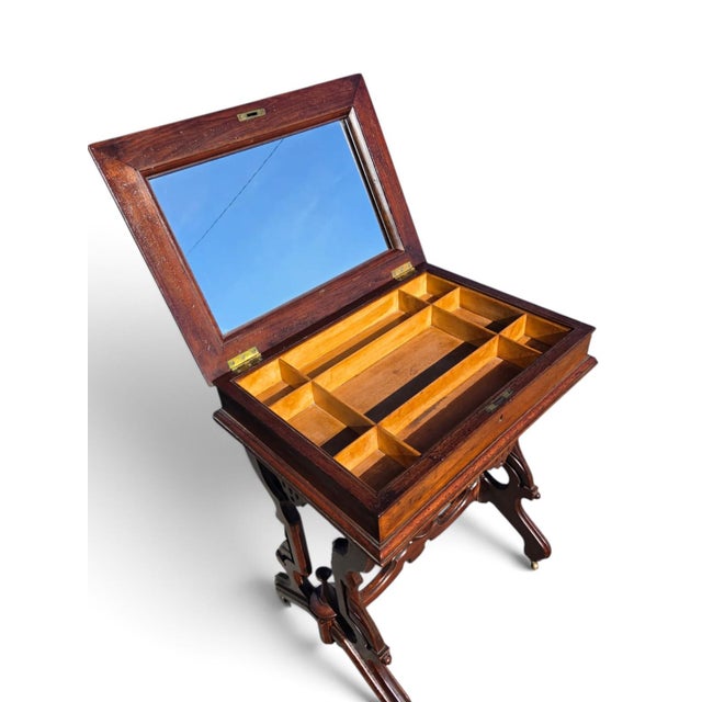 Brown 19th Century, American Victorian Walnut, Sewing Table Refurbished. For Sale - Image 8 of 15