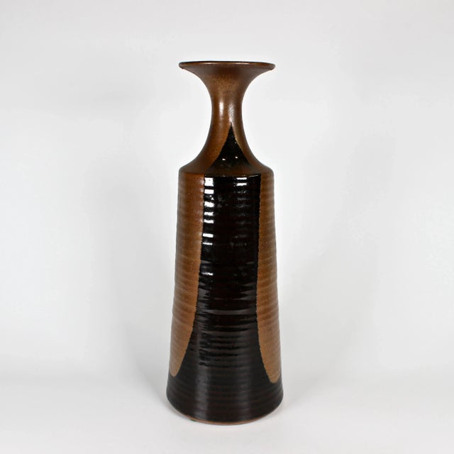Tall Signed Ceramic Chocolate & Cinnamon Glazed Vase For Sale - Image 10 of 11
