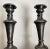 Handsome set of silver plate over copper candle stick holders. Tarnished. 5 1/2” x 5 1/2” x 12 1/2”. Each weighs 1 pound,...