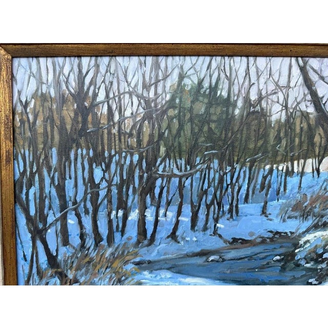 Large Framed Winter Landscape Monica Cascio Oil Painting “Dalton’s Creek” Texas For Sale - Image 4 of 18