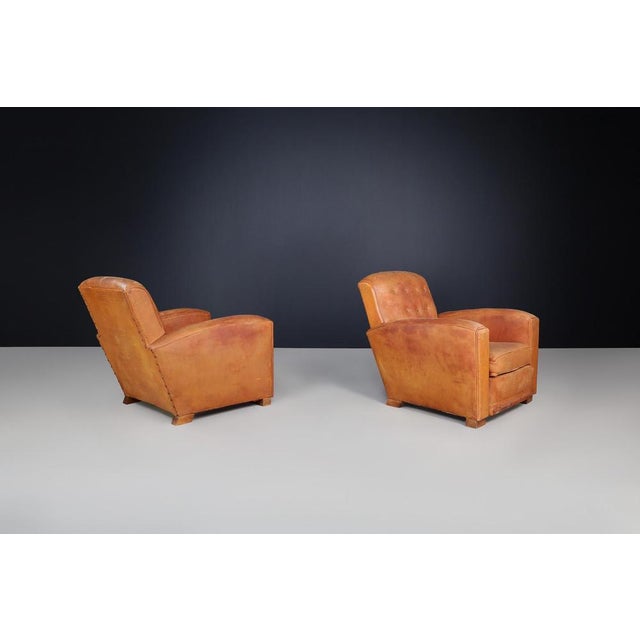 Art Deco Patinated Leather Lounge Chair, France, 1940 For Sale - Image 3 of 10