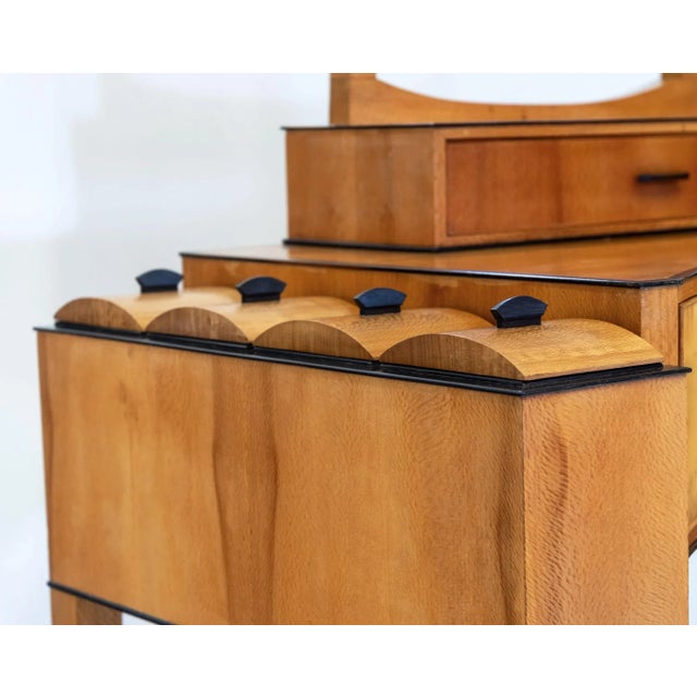 Bespoke Art Deco Revival London Plane & Ebony Dressing Table from Francesca Graham, 1984 For Sale - Image 17 of 18