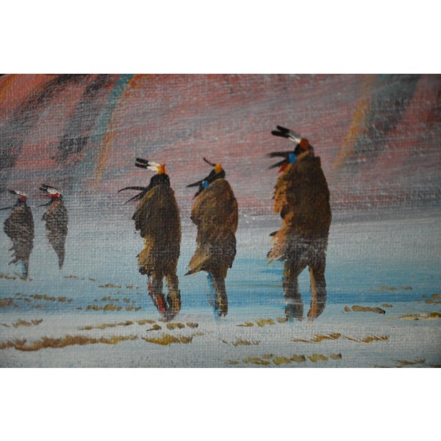 1980s Johnny Yazzie — Signed Southwestern Figural Painting on Canvas Panel For Sale - Image 4 of 7