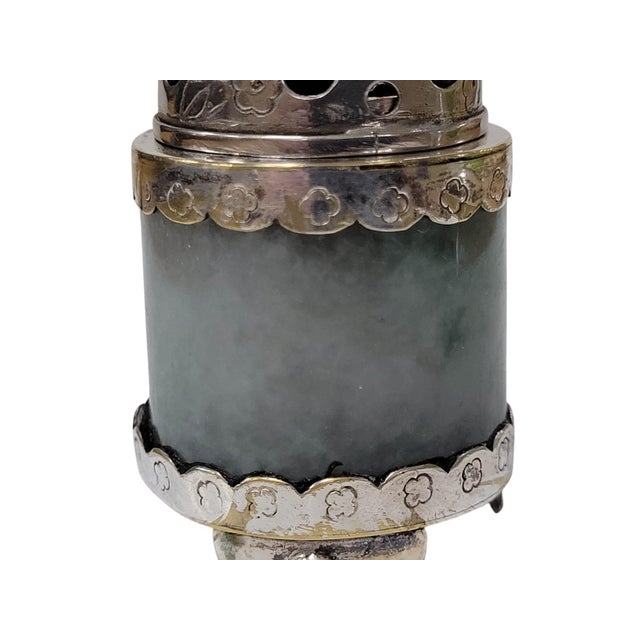 Late Qing Dynasty Chinese Silver-Mounted Jade Opium Lamp For Sale - Image 9 of 12