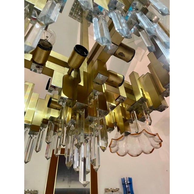 1970s Crystal and Gilt Brass Chandelier attributed to BD Lumica, Spain, 1970s For Sale - Image 5 of 9