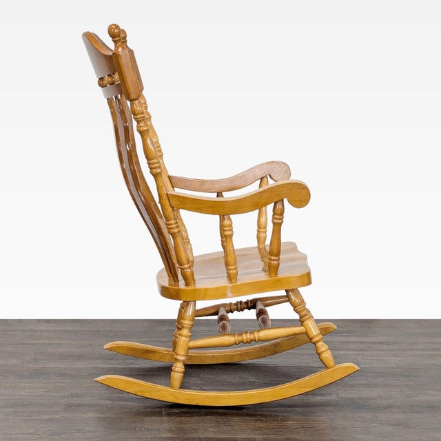 Classic Wooden Rocking Chair With Carved Backrest For Sale - Image 4 of 9