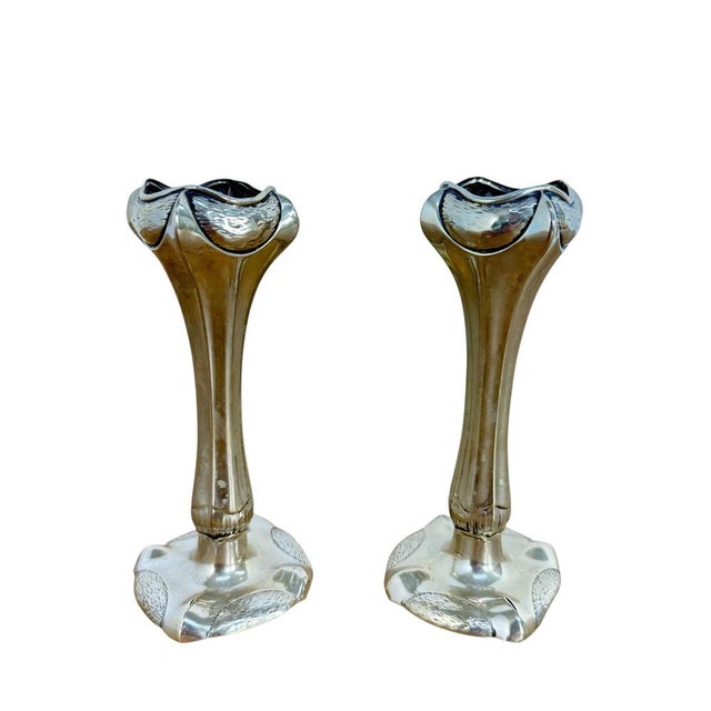 Art Nouveau Silver-Plated Bud Vases, 1890s, Set of 2, in Very Good conditions. Designed 1890 to 1919