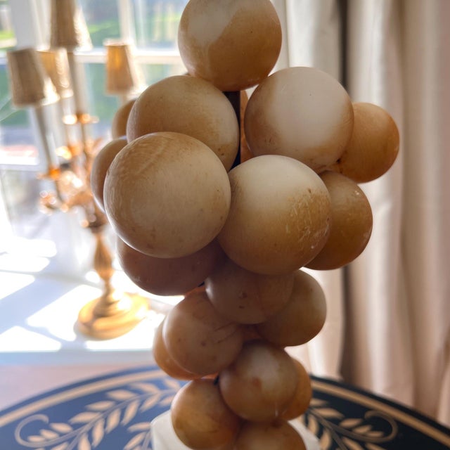 1960s Beautiful midcentury vintage alabaster lamp with alabaster grapes // two-bulb lamp with pull chains // carved Italian alabaster // large For Sale - Image 10 of 15