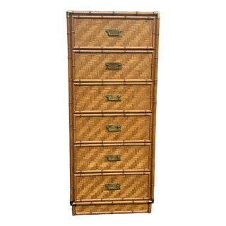 Vintage Faux Bamboo Rattan Campaign Style Lingerie Chest Dresser For Sale