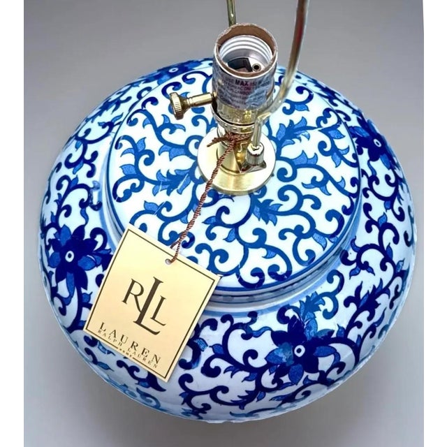 2010s Ralph Lauren Blue & White Porcelain Lamp For Sale - Image 5 of 11