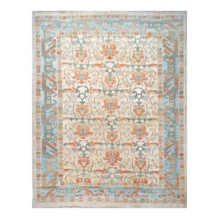 21st Century Turkish Donegal Wool 10x13 Ivory, Blue & Orange Handmade Area Rug #1140172 For Sale