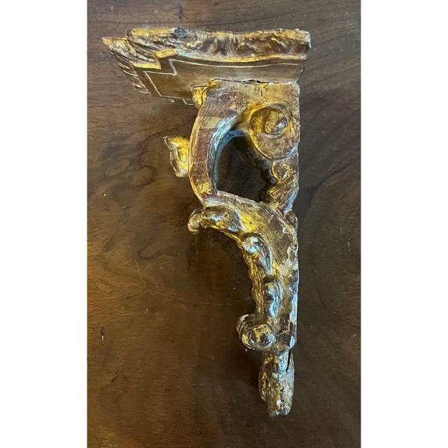 Wood Antique 19th Century Small Scale Régence Style Carved Gilt Wood Wall Bracket Shelf For Sale - Image 7 of 12
