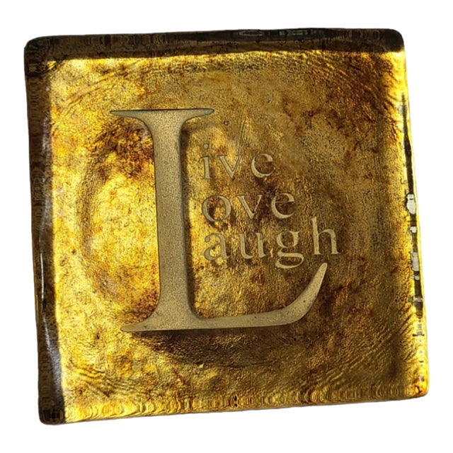 Vintage Art Glass Gold Foil Paper Weight Positive Massage "Live Love Laugh" For Sale