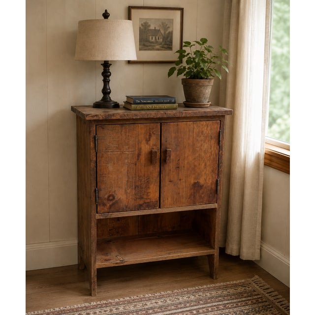 Handcrafted rustic wood cabinet by Cannon Woodworks, maker-marked and individually numbered No. 0087 on the back....