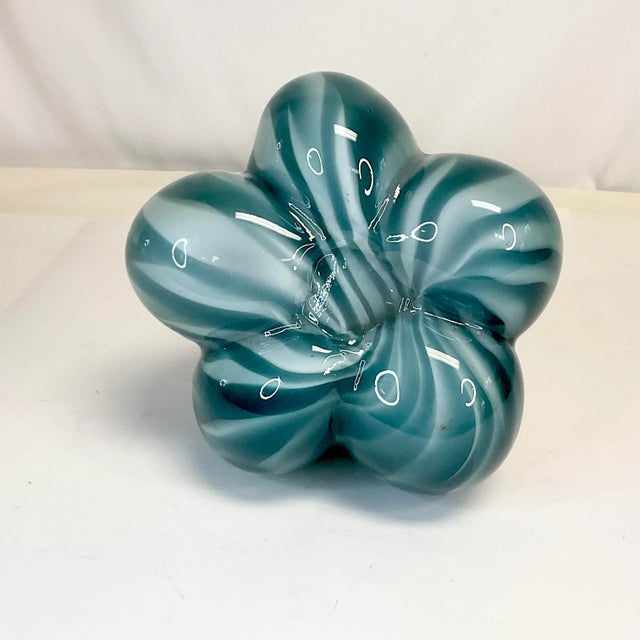 Teal 1990s Vintage Hollywood Regency Italian Venetian Glass Pumpkin For Sale - Image 8 of 11
