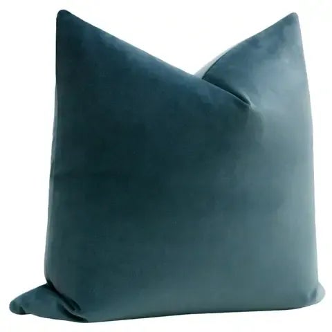 Contemporary 20" French Blue Contemporary Velvet Pillows - a Pair For Sale - Image 3 of 4