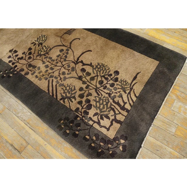 Textile 1920s Beige-Brown Floral Modernist Rug Antique Art Deco Runner 2'6'' X 8'10" Carpet For Sale - Image 7 of 9