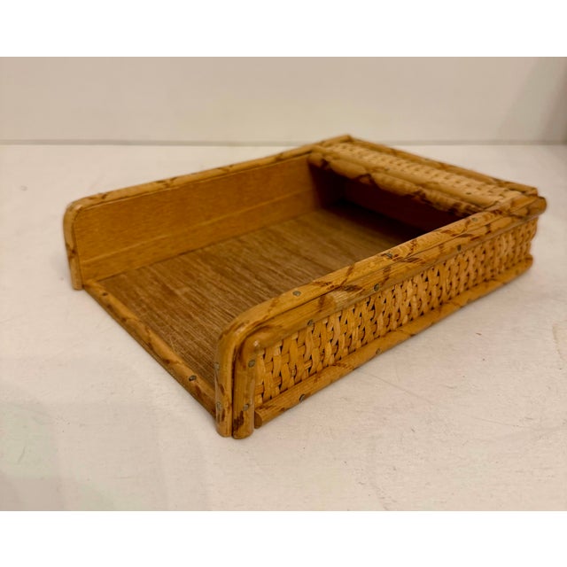 Vintage Bamboo & Rattan Letter Holder Desk Organizer 3 Piece Set For Sale - Image 4 of 12