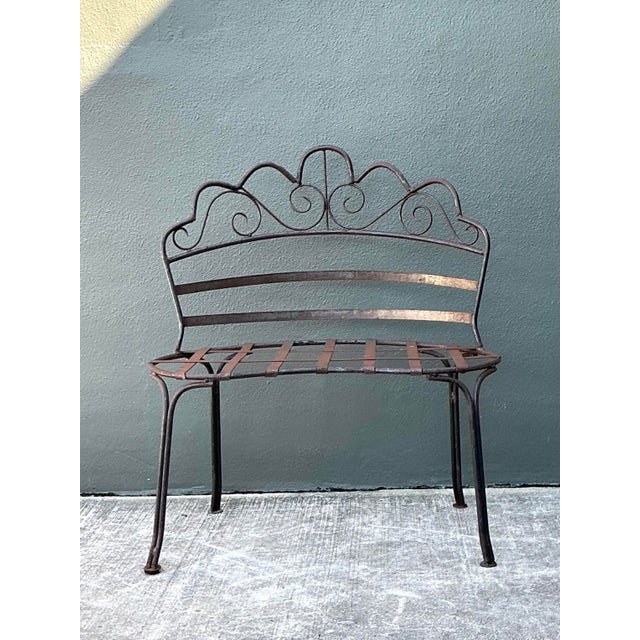 Rustic European Vintage Wrought Iron Scroll Bench For Sale - Image 3 of 12