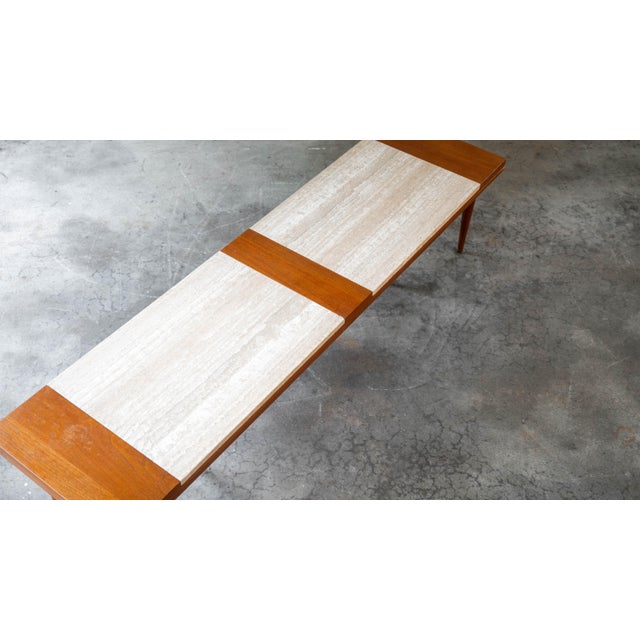 1960s American of Martinsville Walnut & Travertine Coffee Table For Sale - Image 12 of 13