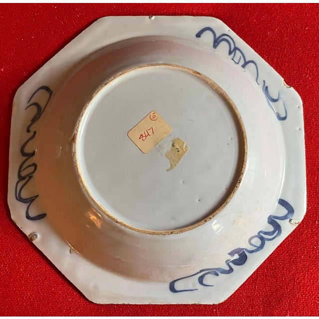 Blue Antique 18th Century Blue & White Delft Chinoiserie Octagonal Soup Plates in the Chinese Export Style Circa 1750 - A Pair For Sale - Image 8 of 15
