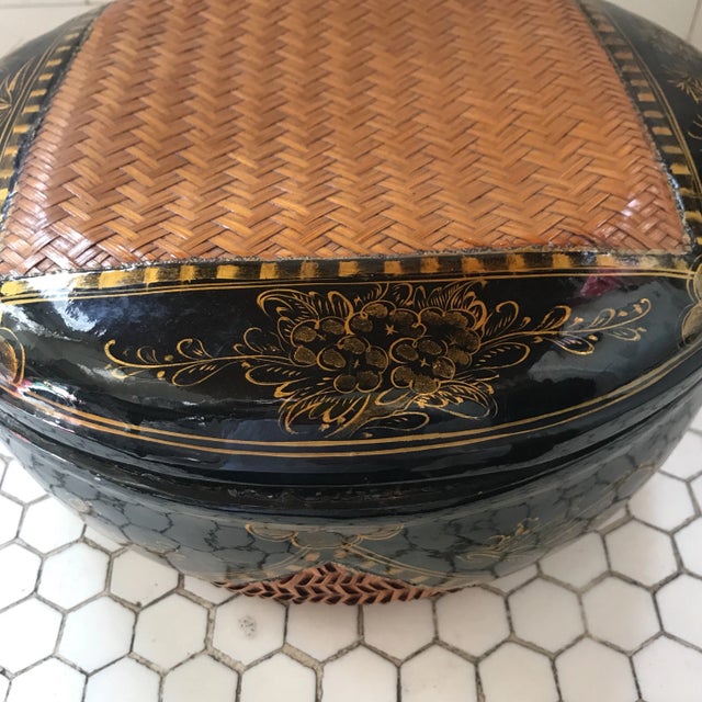 Asian Asian Black Lacquer Woven Box For Sale - Image 3 of 11
