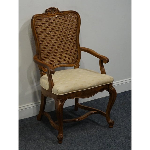 High End Vintage Solid Walnut Louis XV French Provincial Cane Back Dining Arm Chair 640-552 For Sale - Image 4 of 8