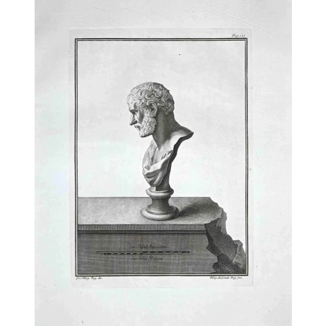 Ancient roman bust, form the series "antiquities of herculaneum", is an original etching on paper realized by bernardino...