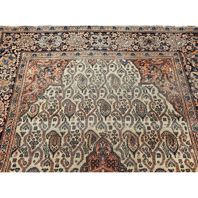 19th Century Persian Farahan Rug, Hand-Knotted Wool, Paisley Pattern, Pale Green & Navy, 4x6 For Sale - Image 11 of 18