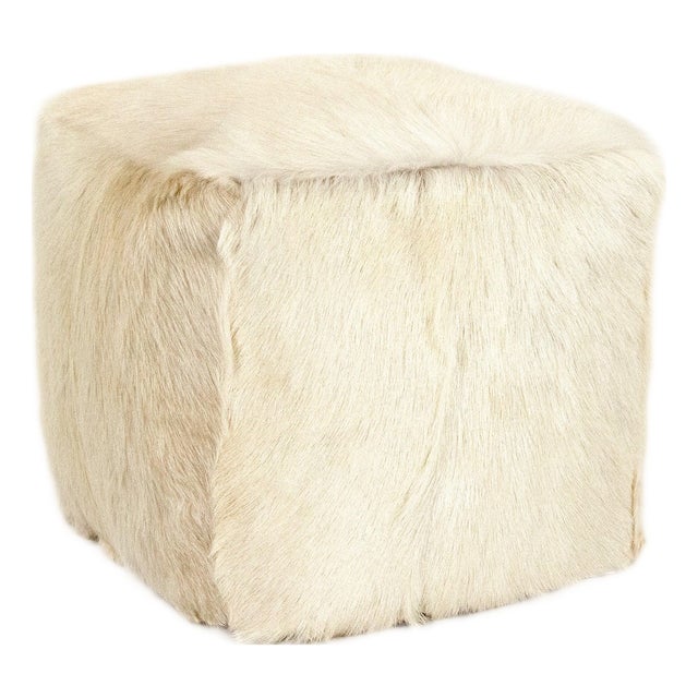 Tibetan Ivory Goat Fur Pouf For Sale