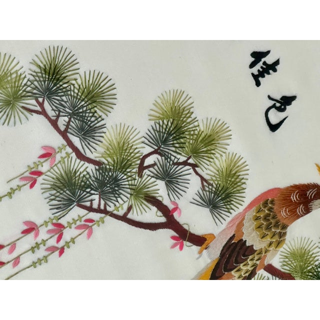 Green Pair Chinese Signed Embroidered Suzhou Silk Framed Paintings For Sale - Image 8 of 17