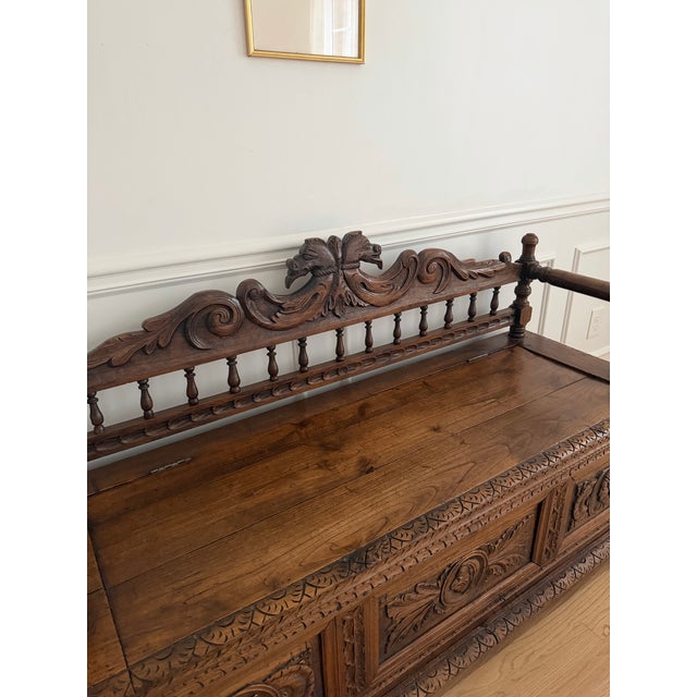 Coffee Late 19th Century French Carved Oak Storage Bench / Coffre De Mariage For Sale - Image 8 of 9