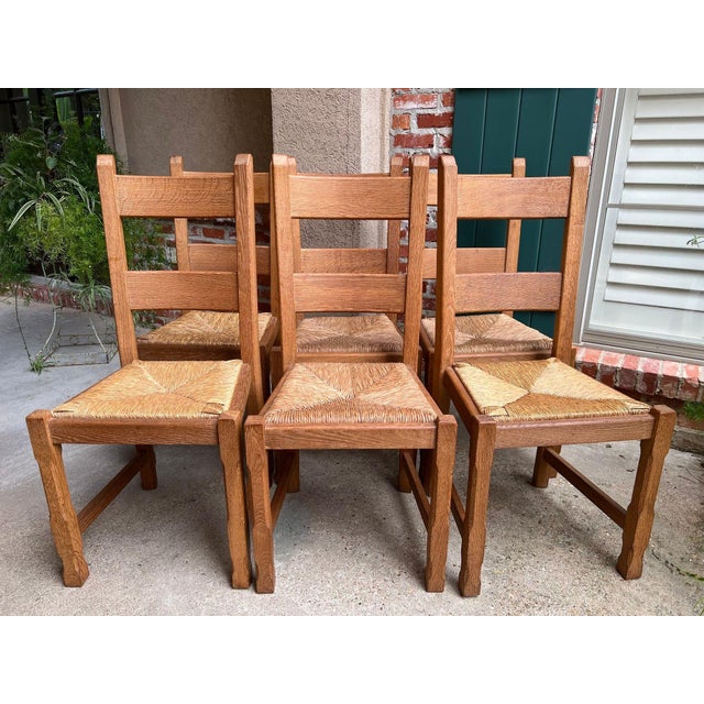 Set 6 Vintage French Ladder Back Dining Chairs Rush Seat Oak Country Farmhouse For Sale - Image 13 of 18