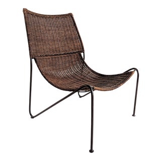 1950s Vintage Frederick Weinberg Wicker Lounge Chair For Sale