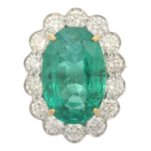 8.21 Ct Emerald & Halo Diamond Cocktail Engagement 18k Ring Size 7