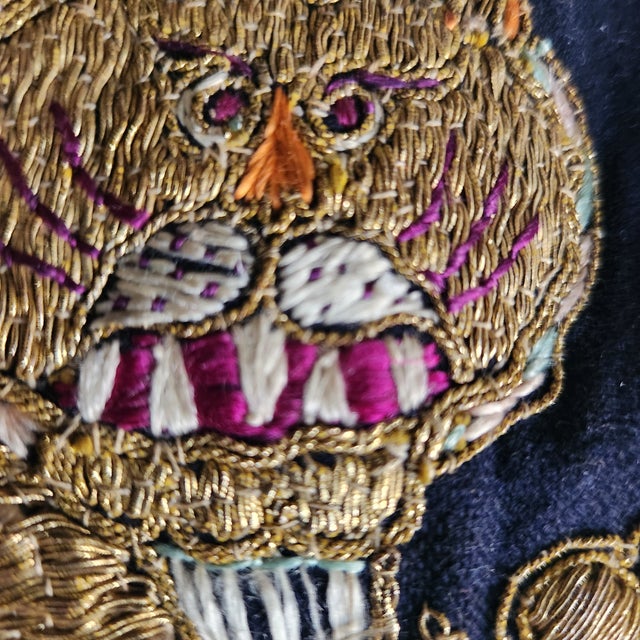 Textile Opulent 19th Century Gold Thread Hand Embroidered Tiger Lumbar Pillow For Sale - Image 7 of 10