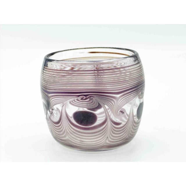 Vintage glass vase realized in 1987. Height 10 x diameter 10 cm. Engraved date and signature on bottom. Good condition