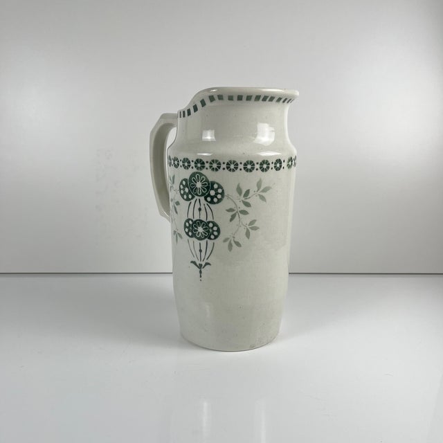 Green Antique Earthenware Pitcher with Green Floral Decoration, 1890s For Sale - Image 8 of 11