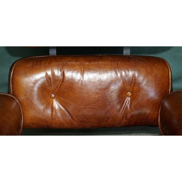 Set of Brown Leather Lounge Armchair and Ottoman with Bentwood Frame from Artsome For Sale - Image 9 of 18