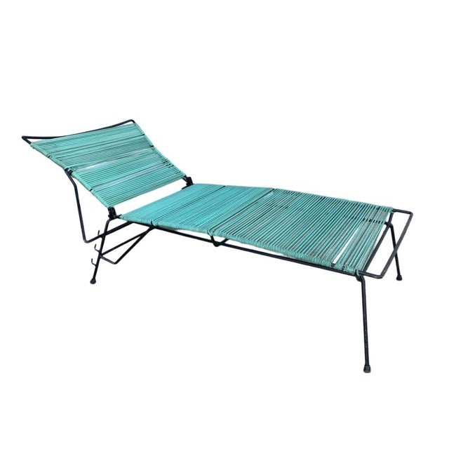 1960s Mid-Century Iron Outdoor/Patio Chaise Lounge W/ Teal Cord, 6 Available For Sale - Image 5 of 9